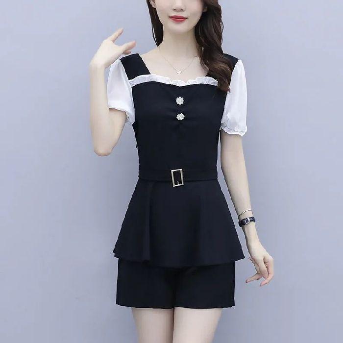 

2025 Summer Korean Style Plus Size Women s Mesh Patchwork Shorts Two-Piece Set – Age-Reducing and Slimming 3XL