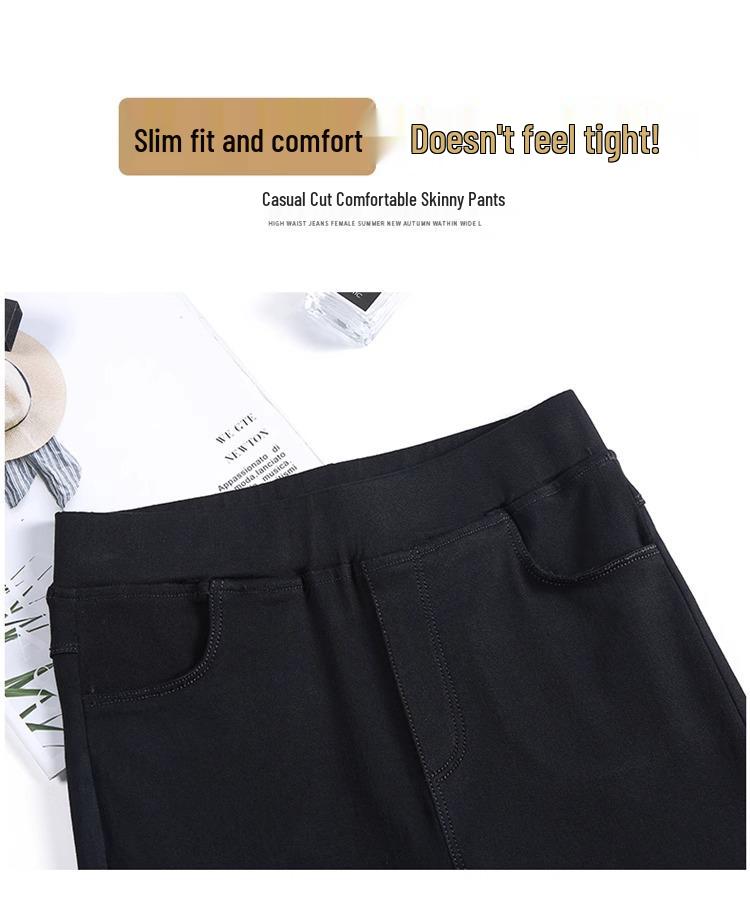 Black High-Waisted Fleece-Lined Skinny Leggings for Women - Warm, Elastic, Ideal for Autumn/Winter Wear, Tight-Fitting Pencil Pants