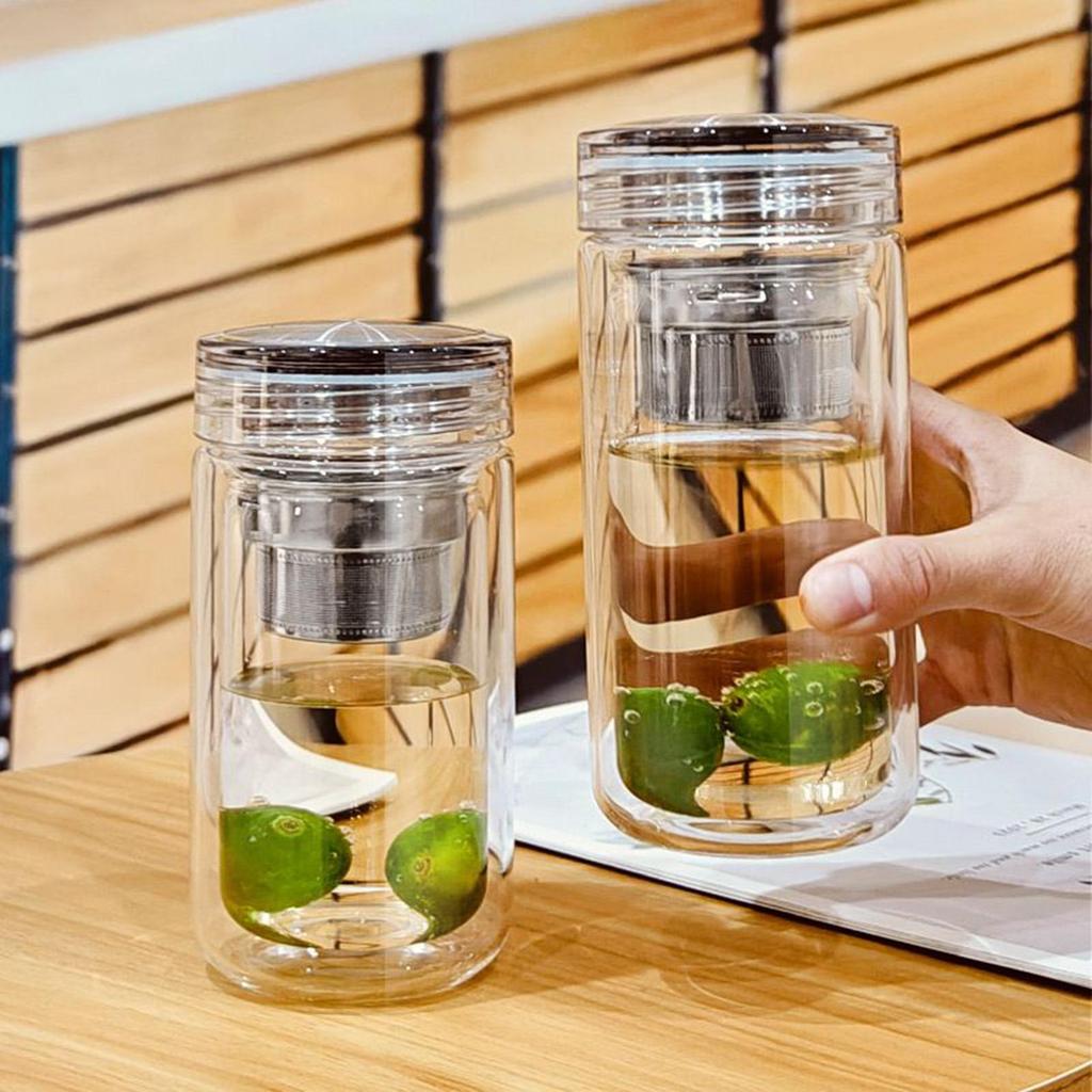 Glass Tea Cups Transparent Tea Infuser Cup Leak Proof Heat Resistant Mug with Large Capacity for Camping Home Car Serving Friend