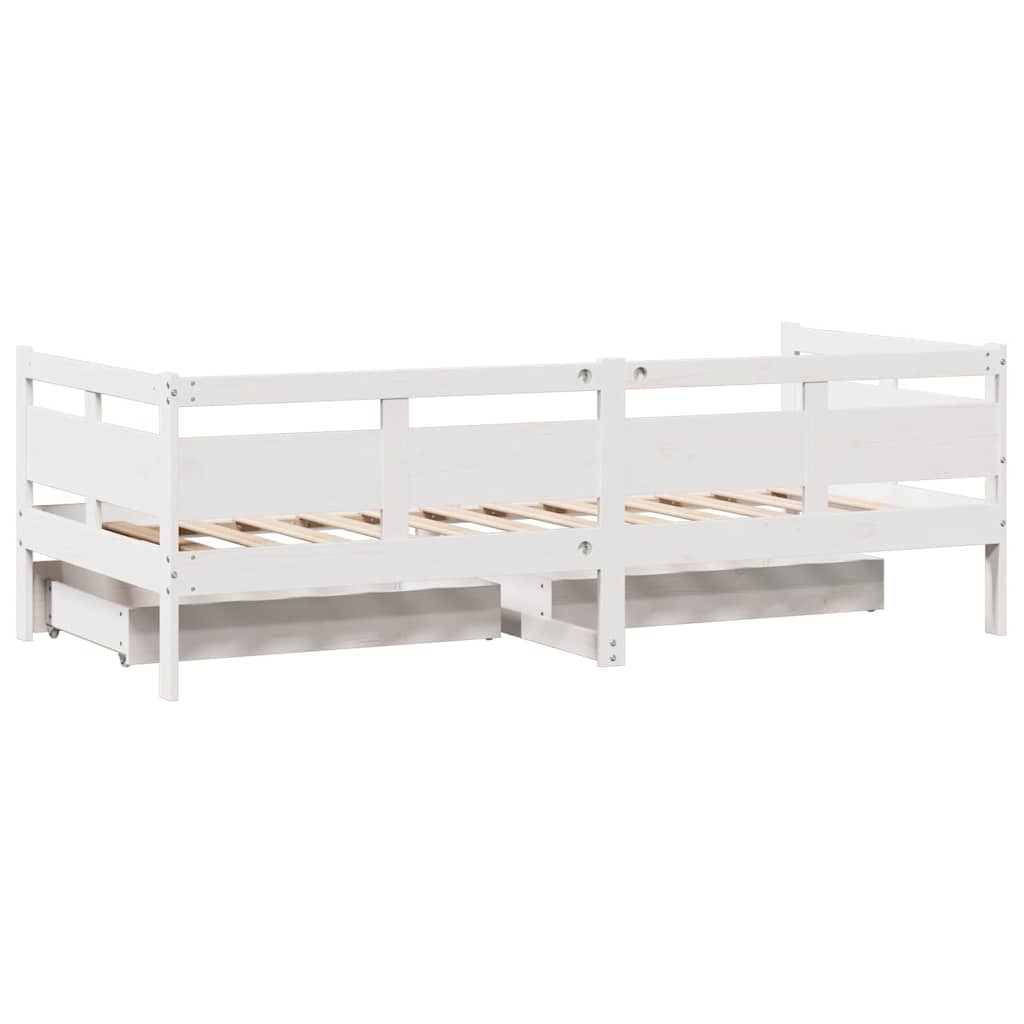 Vidaxl Łóżko Dzienne Z Szufladami, Białe, 90X200 Cm, Drewno Sosnowe