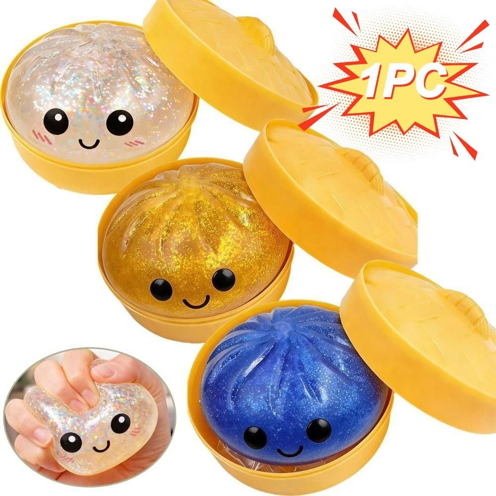 Glitter Dumplings Squishy Toy with Steamer Soft Steamed Stuffed Bun Squishy Pinch Le Slow Resilience Fidget