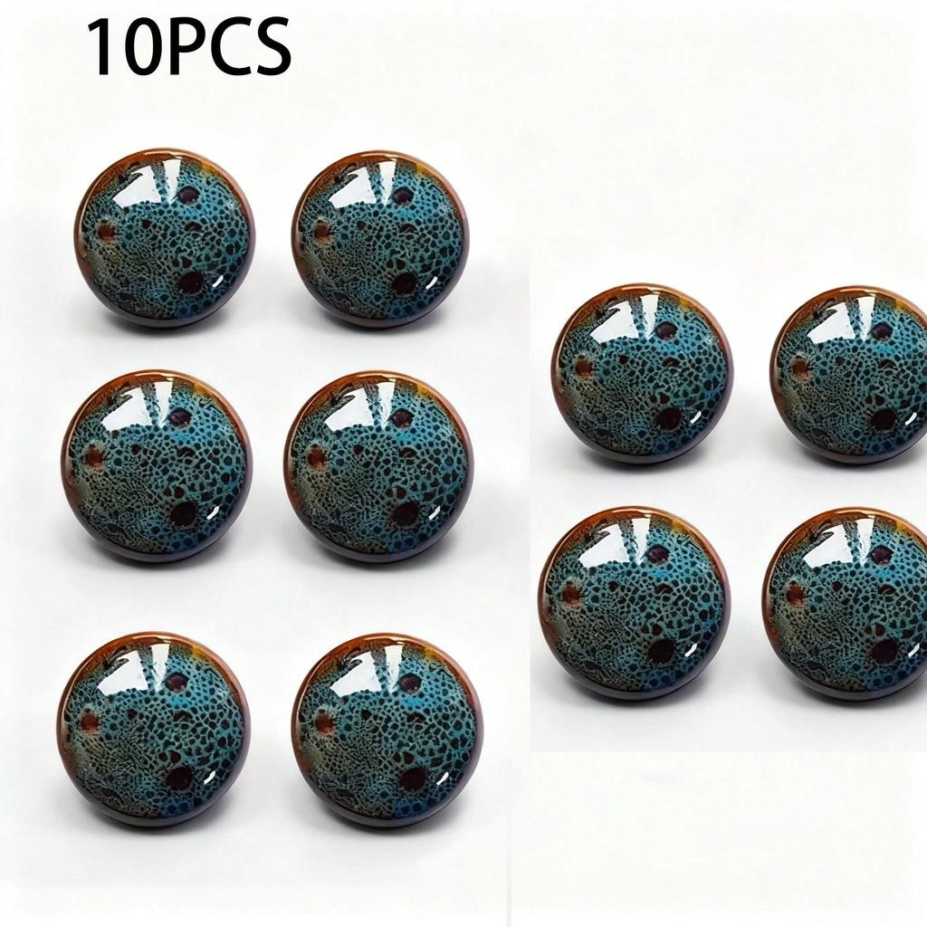 33mm Vintage Blue Ceramic Knob Polished Metal Finish Antique Drawer Pulls for Cabinet Doors Home Decor Handles