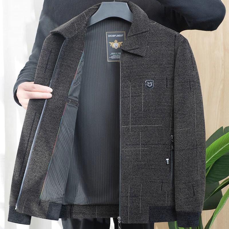 

Мужская повседневная хлопковая куртка с отложным воротником на весну/осень - Дышащая, в наличии для мужчин среднего и пожилого возраста XL - 125-140 jin