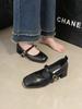 Small and comfortable feet, soft-soled Mary Jane shoes for women's 2025 autumn new retro coffee-colored one-pedal low-heeled square head single shoes