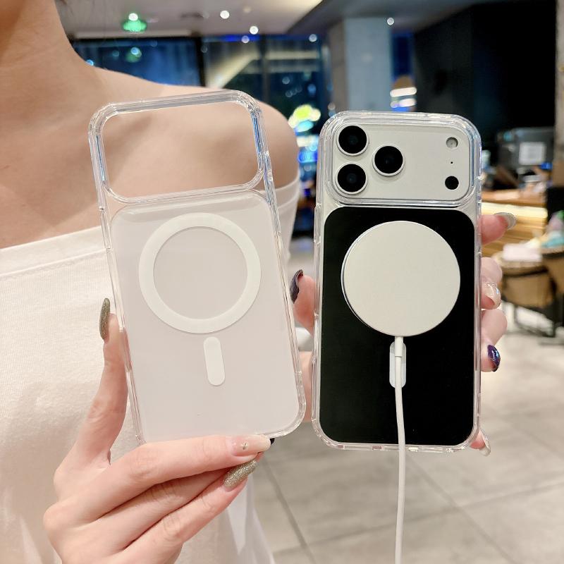 Für Magsafe Magnetisches Kabelloses Laden Transparenter Rand+Einfarbige Acryl-Handyhülle Für iPhone 17 Pro Max Stoßfänger Rückseite