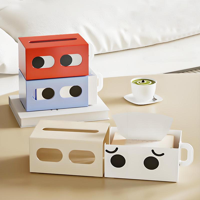 1PC Tissue Multi-Functional Creative Desktop-Suitable Funny Face Home-Use Holder Compact Box Drawer-Type 18x12x9.5cm