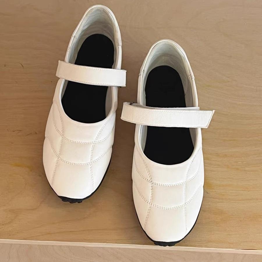 

Sheepskin version~ Design sense niche leather bowling shoes Velcro casual sports shoes flat single shoes ballet shoes 40 белый