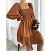 Abito da donna semplice scollo quadrato cucitura parallela in crepe corpo orlo arricciato abiti primavera estate