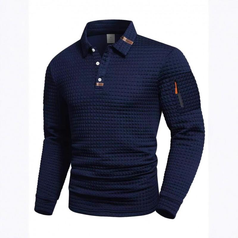 Mens Long Sleeve Polo Shirt Checkered Patchwork Casual Fashion Slim Fit Young Adults