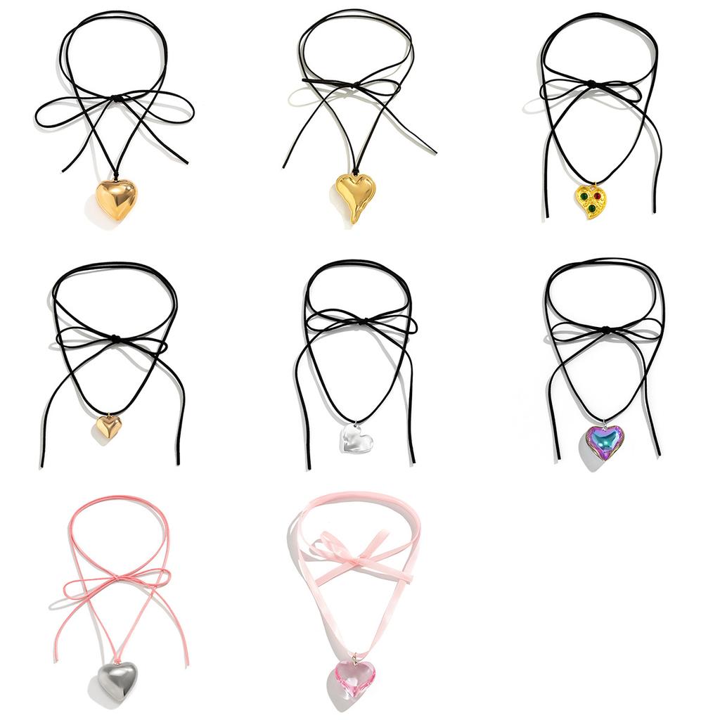 Sweet And Cool Exaggerated Big Love Pendant Necklace, Simple Adjustable Flannel Wax Line Chocke