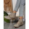 Fall New Style Rivet Fringed Boots for Export, Large Size Women's Round-toe Flat-bottom Short Boots