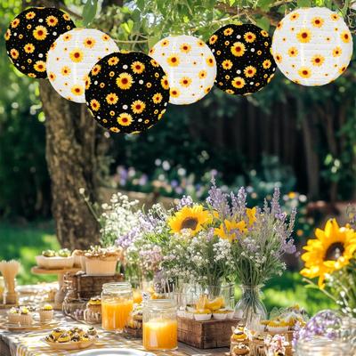 10" Sonnenblumen Papierlaternen Blumendruck Hängende Runde Laterne für Chinesisch