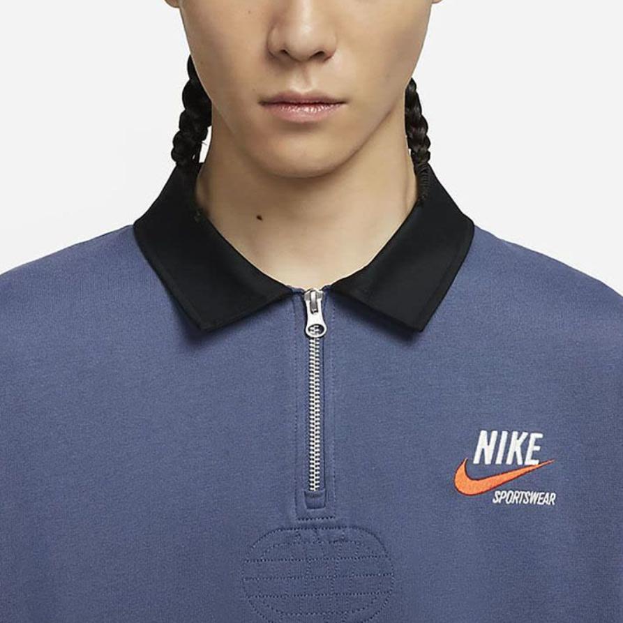 Nike Sportswear Trend Logo Embroidered Half-Zip Polo Long Sleeve T-Shirt Men Tops Phantom-Blue DX6754-491