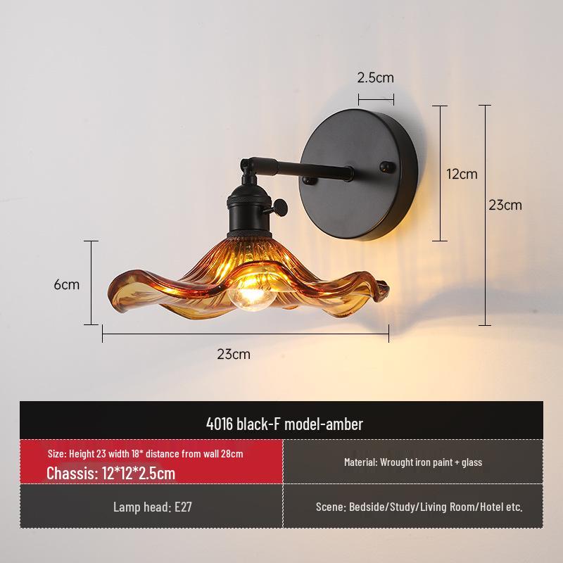 Vintage Japanische Grüne Glas Schmiedeeisen Wandleuchte - Nordische Moderne Nachttisch- & Schminktischleuchte