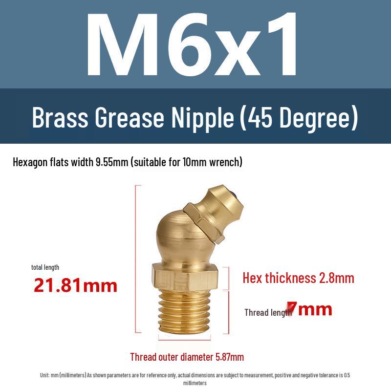 Yigu Brass Grease Fittings M6/M8/M10 Straight & 45° Angled Nipples, Connectors, Nozzles, Gun Accessories