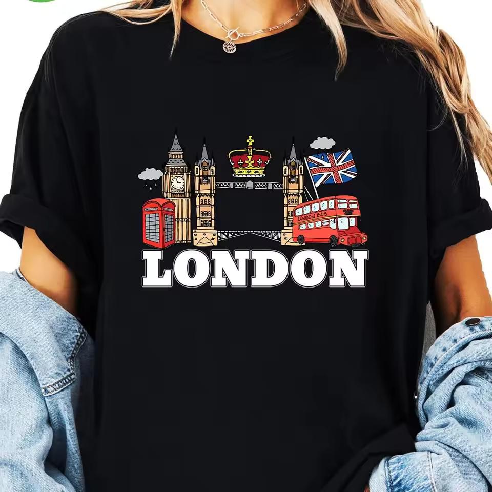 London England Travel Souvenir T-Shirt Women Men Big Ben Tower Bridge Red Bus Graphic Tee Summer Short Sleeve Casual Fashion Top