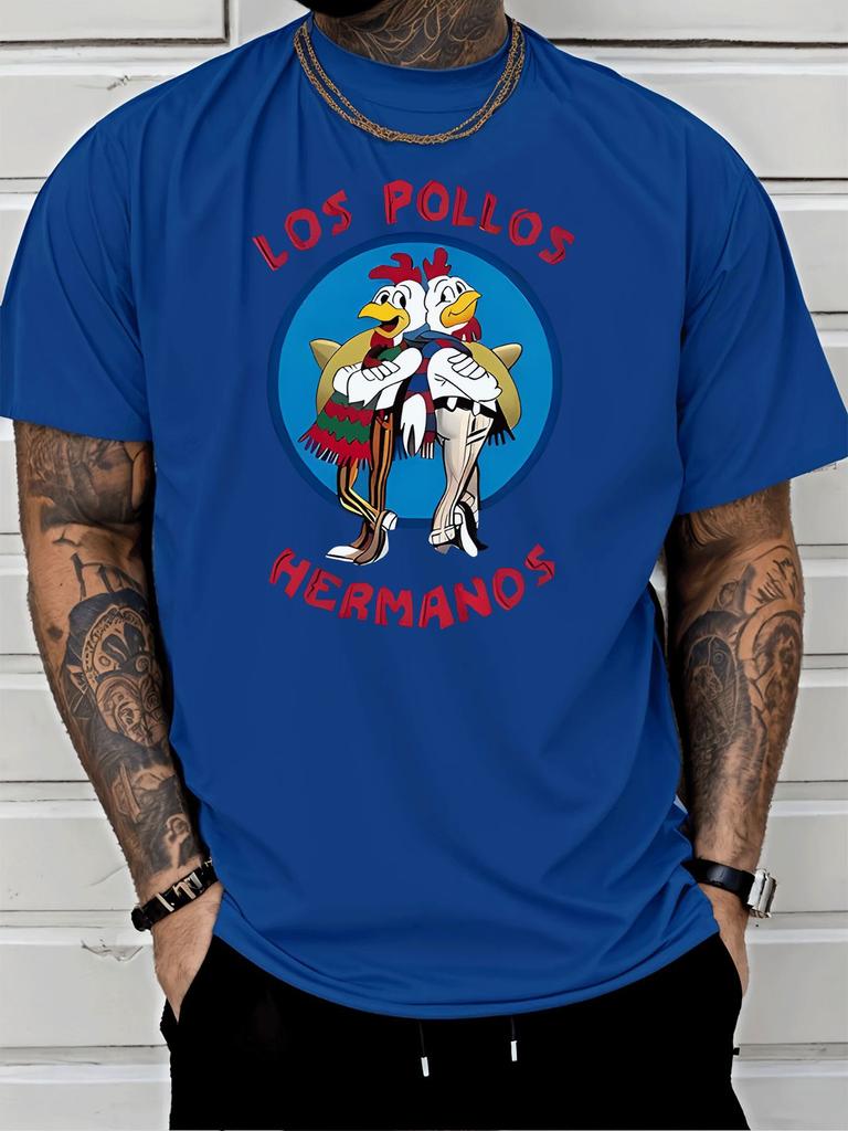 Los Pollos Herunisexos Chicken Cartoon Graphic Unisexs Cotton Crew Neck Tee Short Sleeve Loose Casual Daily Street Male Wear Top