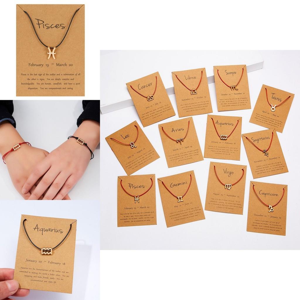 Elegant 12 Constellation Zodiac Sign Black Red Braided Rope Bracelet For Leo Virgo Jewelry