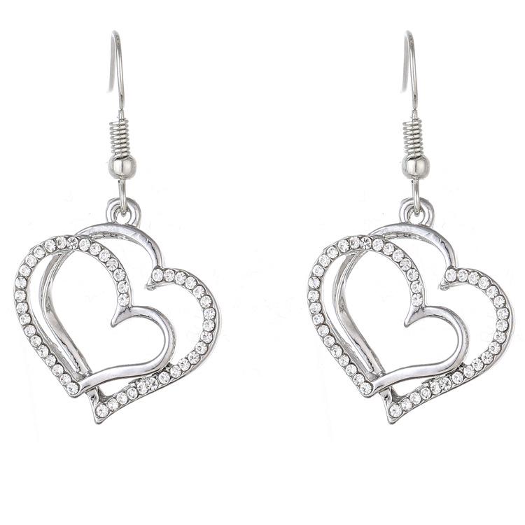 European and American Wedding Jewelry Set with Double Heart Earrings and Necklace