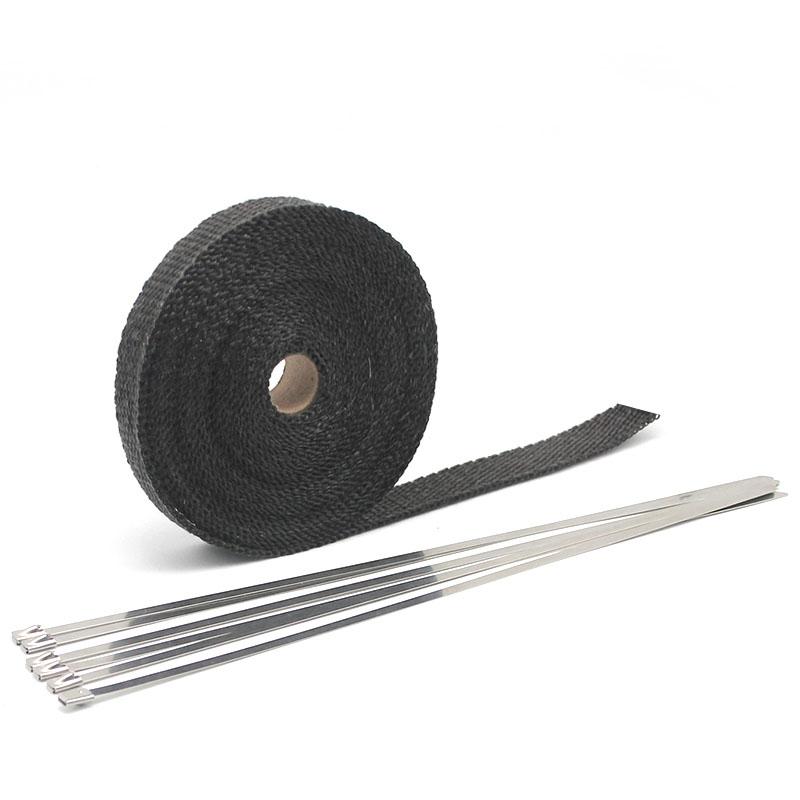 ZSDTRP 25mm*5/10/15M Titanium Exhaust Heat Wrap Roll for Motorcycle Fiberglass Heat Shield Tape with Stainless Ties