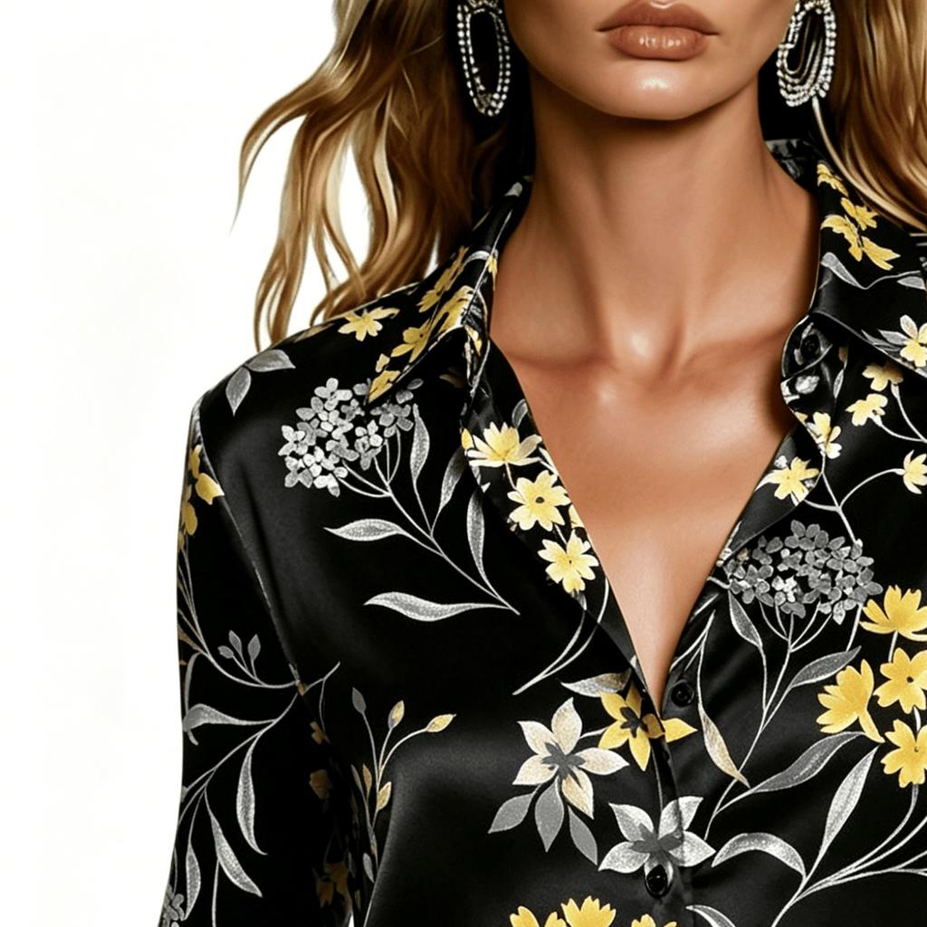 Lady's spring-autumn elegant style floral pattern blouse, suitable for daily wear, as well as for dates and vacations.