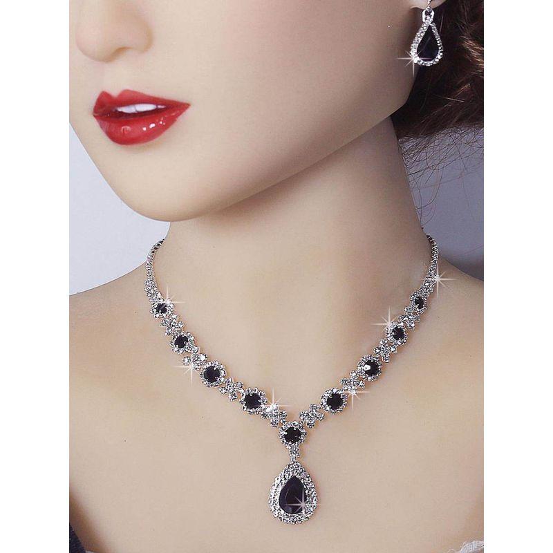 Bridal Jewelry Women's Suit Cross-Border Fashion Crystal Water Drop Necklace Two-Piece Earrings Set Wedding Evening Dress Accessories