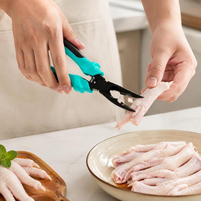 Chicken Foot Deboning Tool, Steel and Rubber Pliers with Bone-Gripping Teeth and Return Spring for Food Preparation
