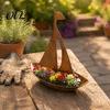 Nautical Style Garden Decor Rustic Iron Sailboat Planter, Metal Flowerpot for Succulents Herbs, Artistic Yard Flower Pot 3D Boat Shaped Container