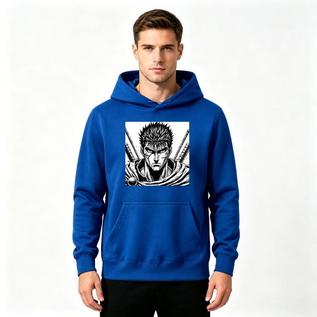 Men's Anime Warrior Print Pullover Hoodie Casual Long Sleeve Hooded Sweatshirt for Adults