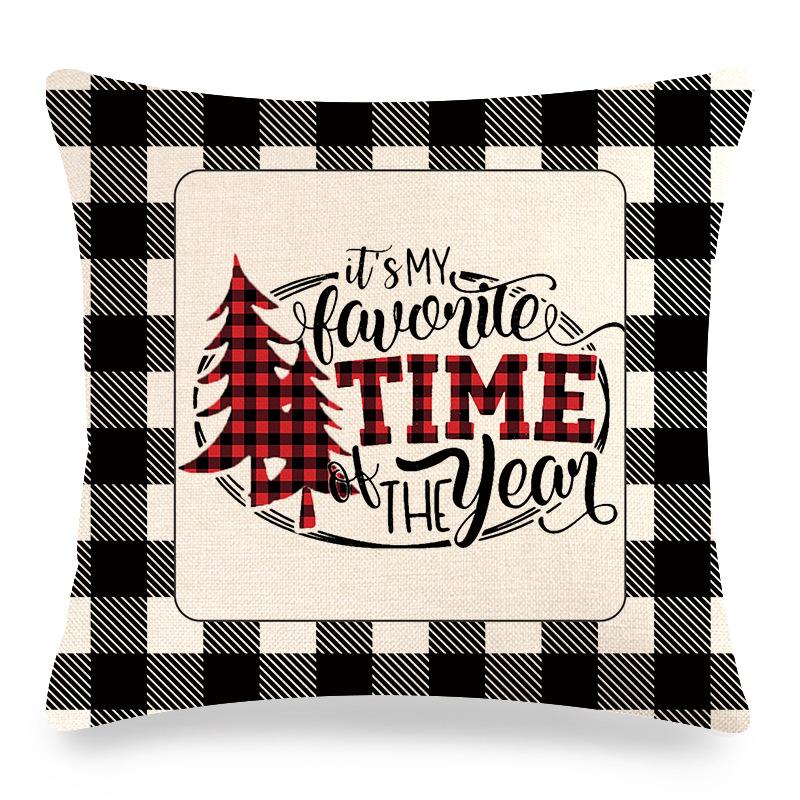 Christmas checkered pine theme Digital printing short plush pillow covers for car sofa office cushion cover home goods 60x60cm