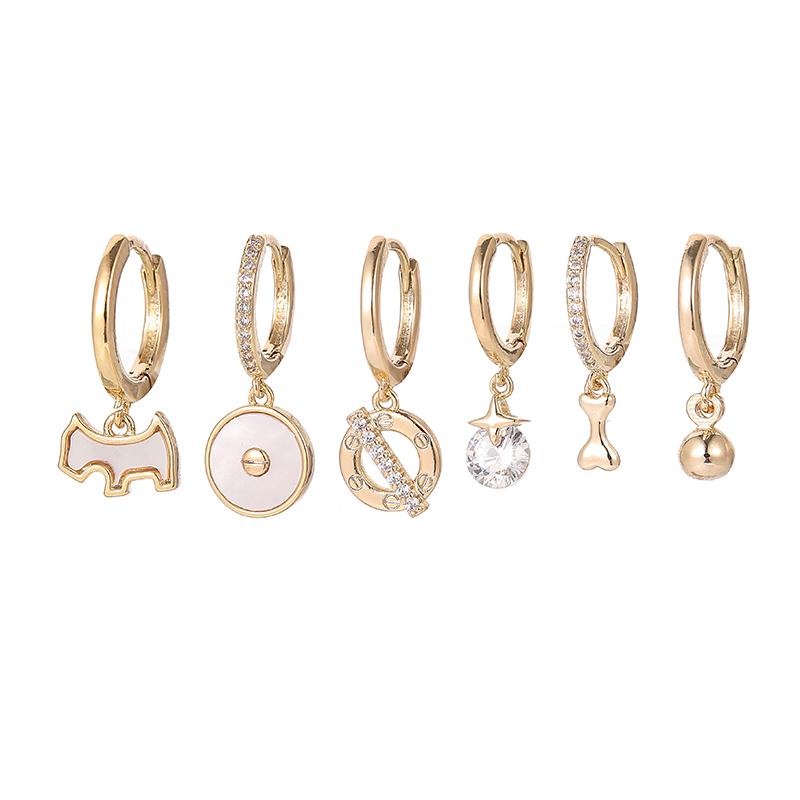 

ANENJERY женские серьги-кольца с геометрическим рисунком, нишевые конструкции, милые серьги в виде щенка из 6 предметов, комплект ювелирных изделий, подарки золотой