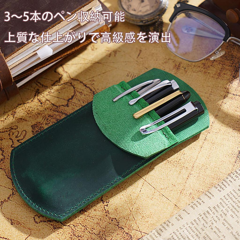Genuine Leather Chest Pocket Pen Case for Business Ink Leak and Stain Pocket Protector for White Coats and Dress Shirts Use, Prevention, (Green)