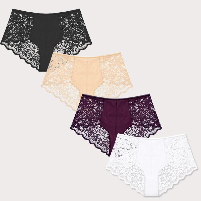 

4 шт. Модные сексуальные трусики, удобные брифы, изысканные шорты, однотонное нижнее белье, кружевной бантик, стринги, с вырезами, женское нижнее белье XXL&Set