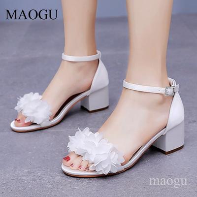 Sandali con Tacco 5CM Donna Bianchi Floreali Cinturino alla Caviglia Scarpe Eleganti per Donna Matrimonio Sandali da Sposa Sandalias De Mujer Taglia 35-41