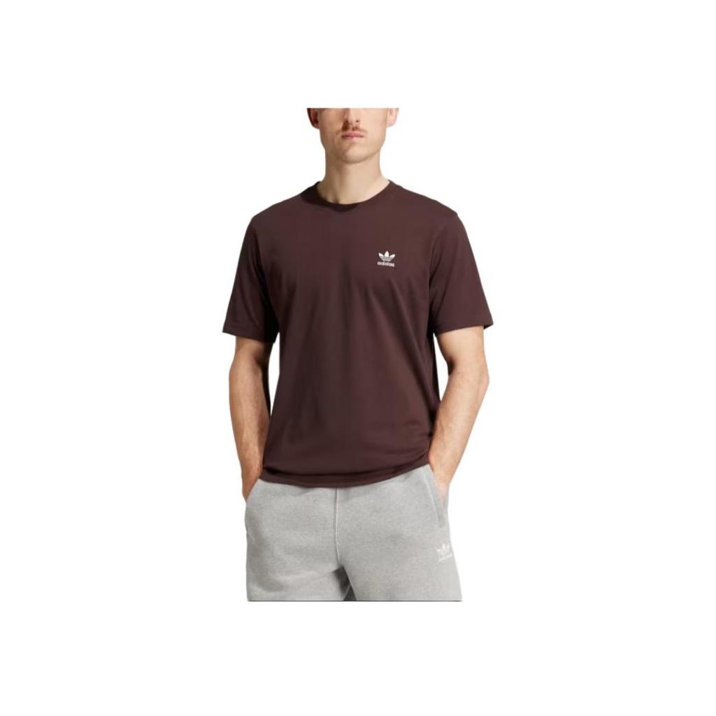 Adidas Originals Trefoil Essentials Pullover Comfortable Logo Print Short Sleeve T-Shirt Men Tops Shadow-Brown IZ2100