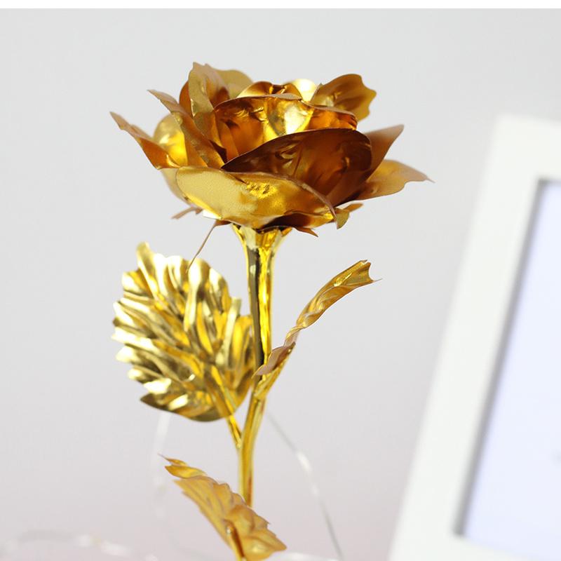 The Gold-plated Red Rose with LED Light In Glass Dome for Wedding Party Mother's Day Gift