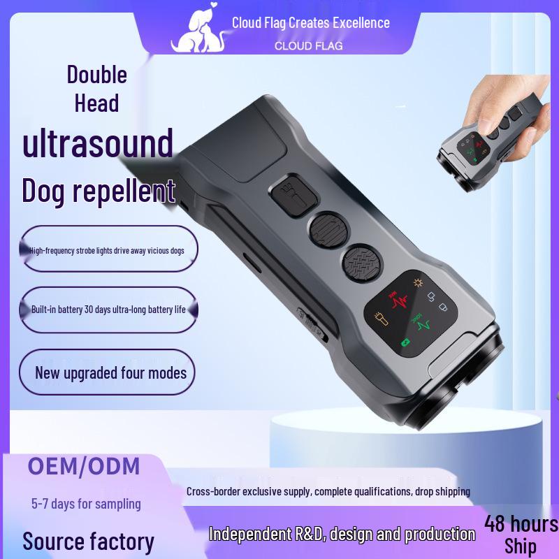 

Dual-Head Portable Ultrasonic BarkGuard Dog Trainer with Tail Light Navy Blue