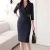 Style Latte H Line Tailored Collar Dress witH Gold Square Buckle
