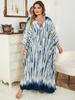 EDOLYNSA Blue Striped Kaftan Bohemian Bat Sleeve Beach Dress Ladies Vacation Bathing Suit Cover Up Summer Wear Homewear Q1523