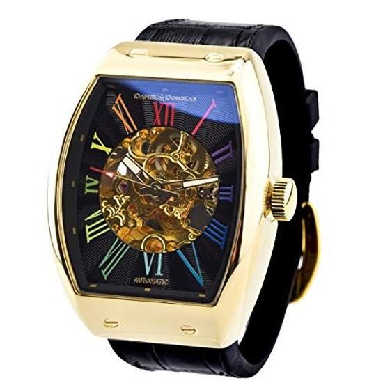 Daniel Douglas Wristwatch DD8808 Analog Watch Automatic Hand-wound Skeleton Brand Mens (Rainbow Black/Gold)