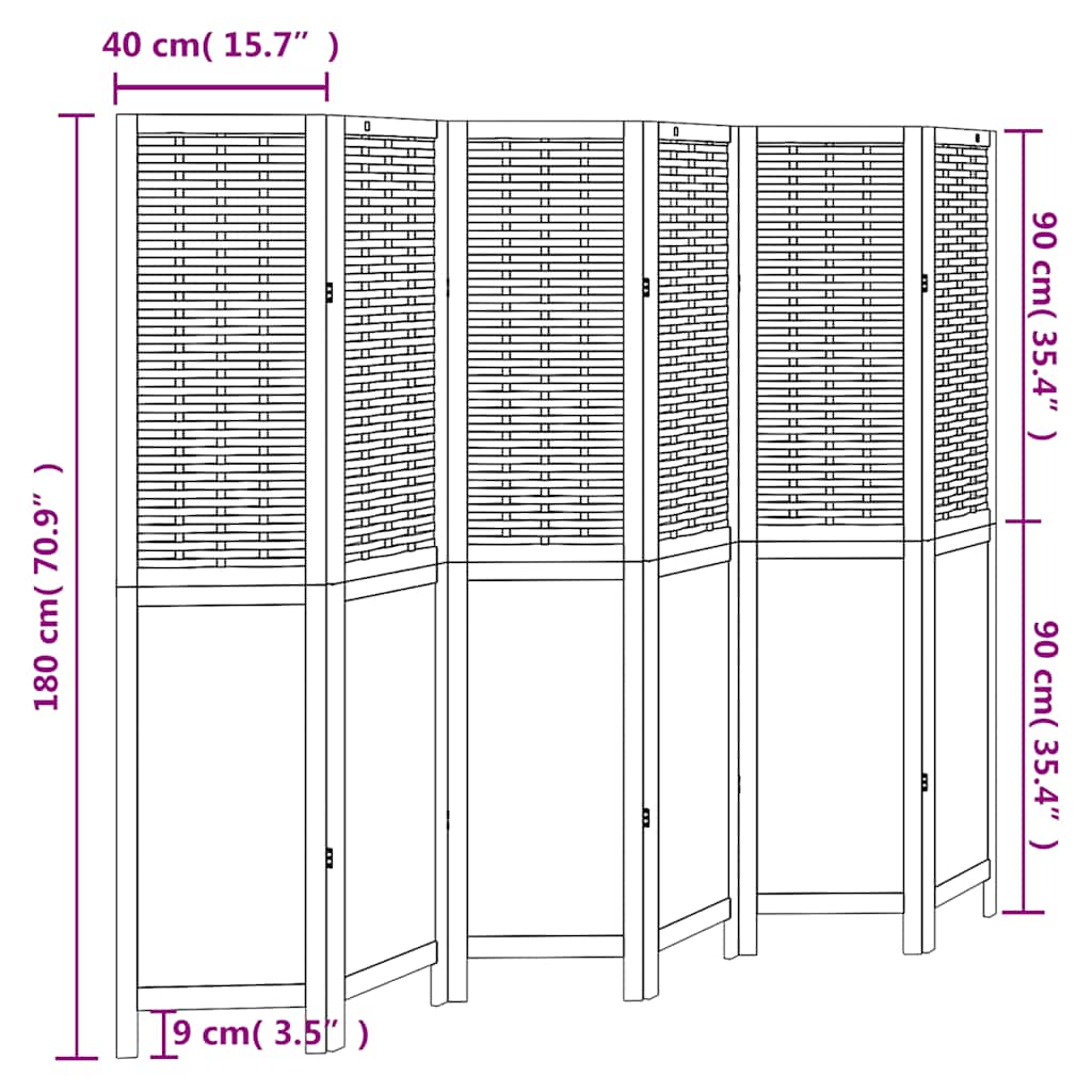 Vidaxl Room Divider, 6-Panel, White, Solid Paulownia Wood
