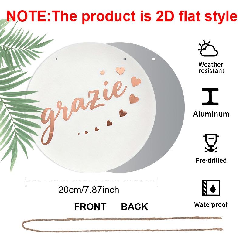 2D Flat Retro Aluminum Wall Stickers In Various Sizes. Rose Gold "Grazie" Thank-you Plaque with Italian Handwritten Heart Element. A Perfect Home