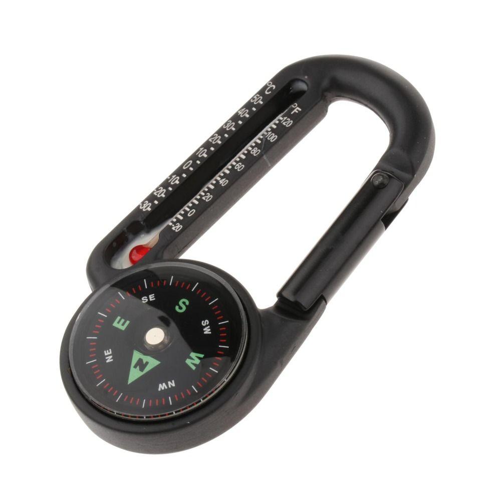 Compass 3 in1 Multifunctional Keychain Thermometer Hook Mini Compass Hiking
