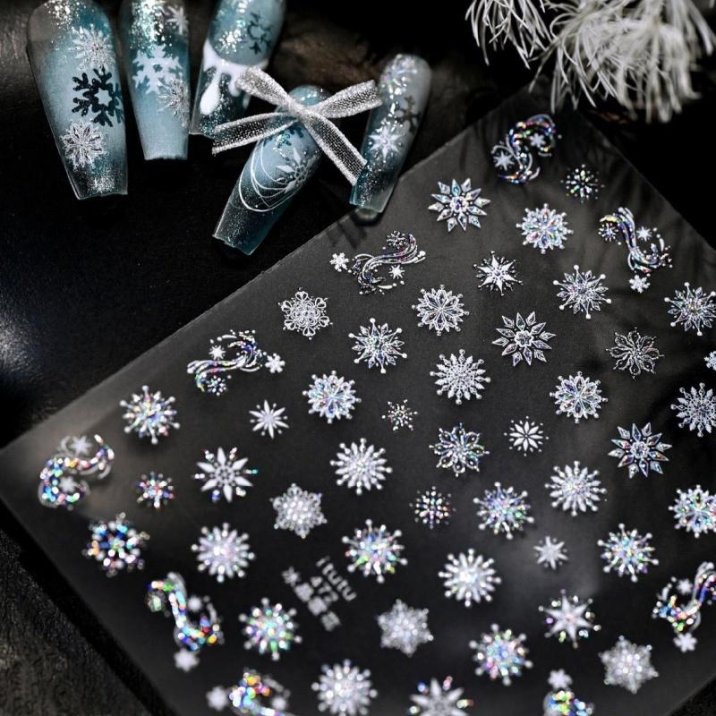 Exquisite Christmas Snowflakes Crystal Ball Nail Art Stickers Diy Nail Art Decoration Nail Accessories New Year Manicure Decals
