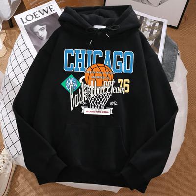 Nowa Drużyna Koszykówki Chicago 76 Wokół Świata Bluza z Kapturem Modna Bluza z Okrągłym Dekoltem Luźna z Kapturem Jesienna Codzienna Odzież Sportowa