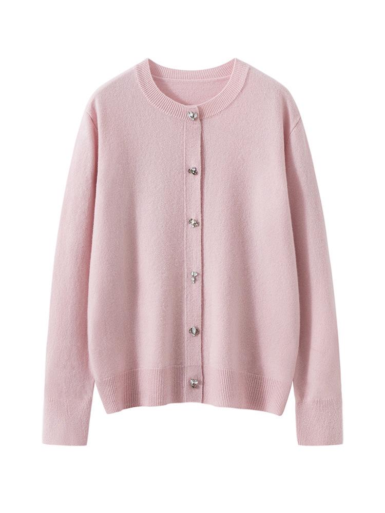 Twelve-Needle Rhinestone Button Cashmere Cardigan for Women - Autumn/Winter Knitwear