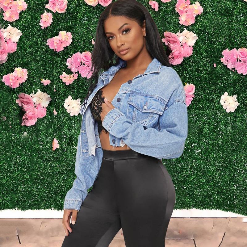 

Новая мода синие винтажные джинсовые куртки женские уличные повседневные свободные короткая куртка женские элегантные полые карманы пуговицы женские пальто 24911 XS синий