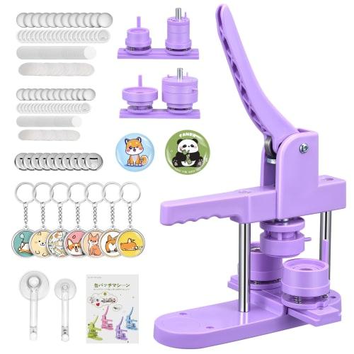 TINGHAIYAN Badge Machine with 32mm and 58mm Bases, 200 Badge Materials Included, Interchangeable Bases, DIY Badge Making Machine, Includes 10 Bottle O