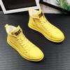 Men's 2024 Trendy High-Top Martin Boots: White Korean Style Casual Denim & Mid-Top Leather Short Boots.