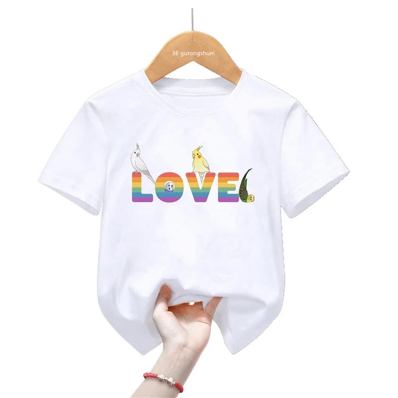 Sommar Tecknad Cockatiel Fågel Tryck T-shirt För Flickor/Pojkar Rolig Papegojfågel Barnkläder Kortärmad T-shirt